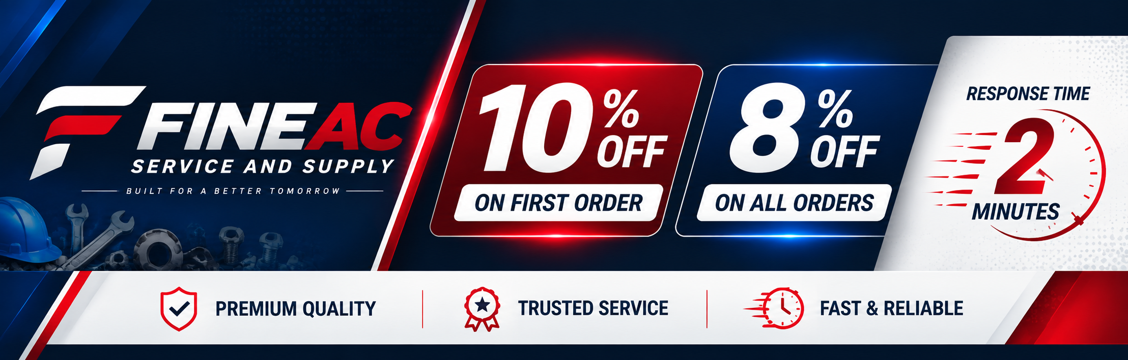 FineAC Service and Supply offer: 10 percent off first order and 8 percent off all orders